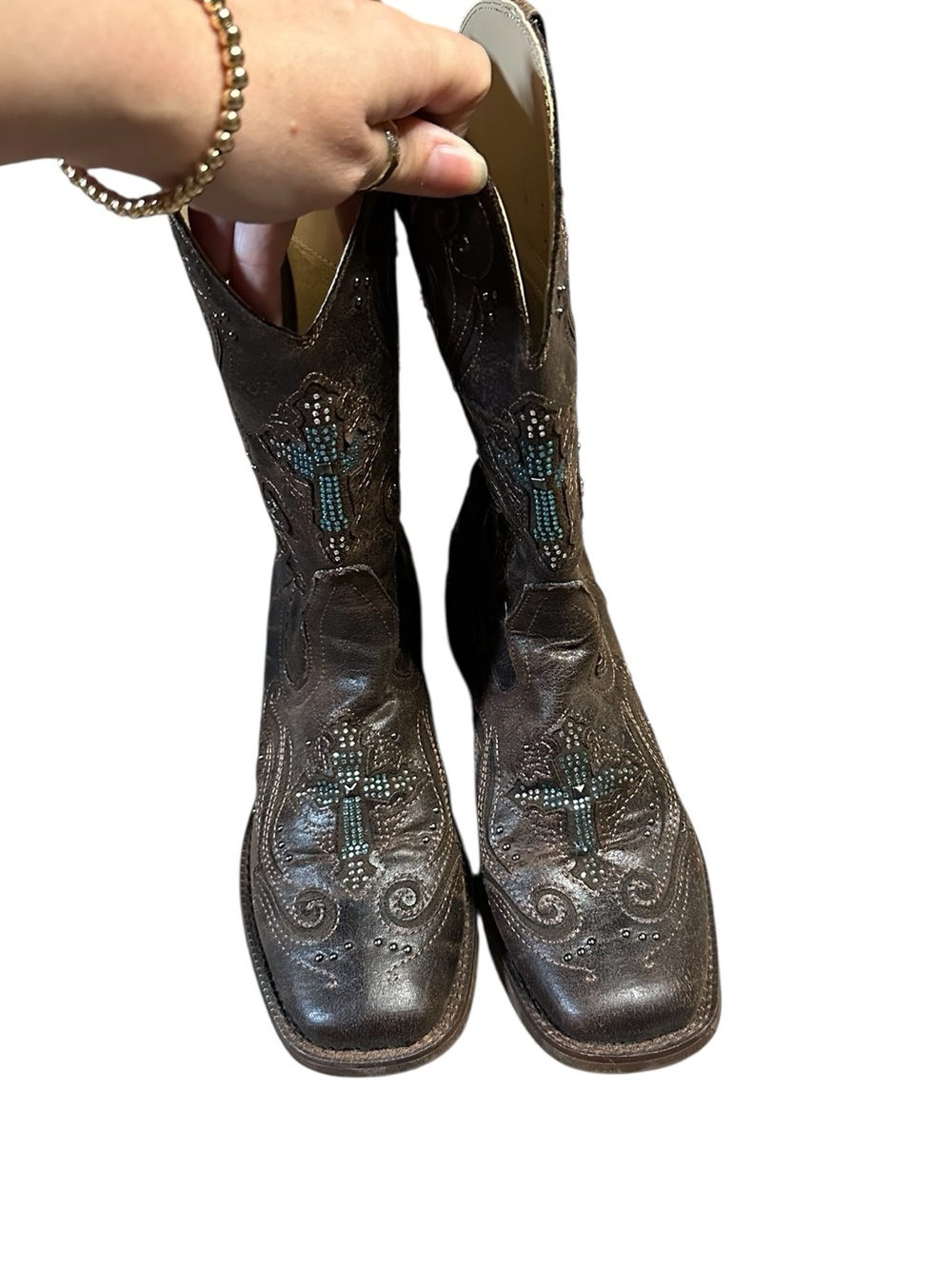 Roper Brown Embroidered Leather Western Boots 7.5 - Picture 4 of 7